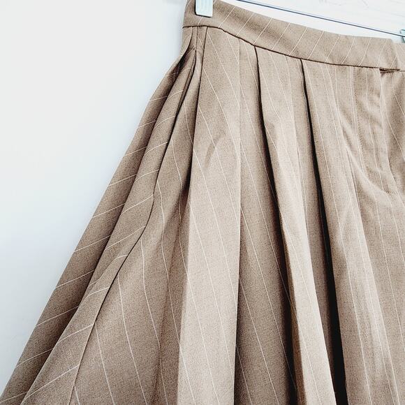 Zara Tan Brown Pinstriped Box Pleated Mini Skirt with Pocket Size XL - Picture 10 of 12